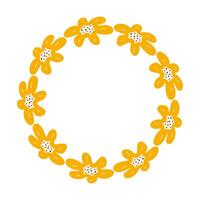 Floral Spring minimalist Wreath with copy space. Hand drawn frame with Yellow flowers. Flat summer decoration elements for invitation cards posters. vector