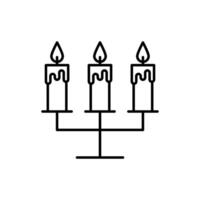 Candelabrum with three burning candles, candelabra, candle holder, candle stand, candlestick icon in line style design isolated on white background. Editable stroke. vector