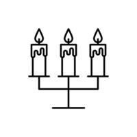 Candelabrum with three burning candles, candelabra, candle holder, candle stand, candlestick icon in line style design isolated on white background. Editable stroke. vector