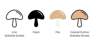 Edible mushroom vector icon set isolated on white background.