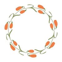 Doodle Floral Wreath made of orange flowers in circle. Hand drawn minimalist botanical element. Round frame or border of tulips with place text, quote or logo in flat style. vector
