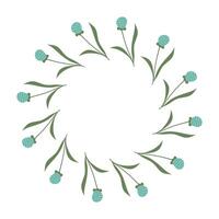 Spring minimalist Wreath with copy space. Hand drawn floral frame with blue flowers and empty place for text. Flat summer decoration elements for invitation cards posters. vector