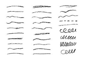 Hand drawn swift crossed and wavy Underlines set for notebook. Lines scribbled with charcoal pencil for note. Vector Doodle elements for notepad.