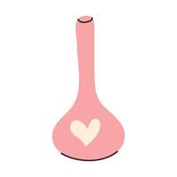 Hand drawn pink Vase with heart shape. Minimalistic illustration of long narrow container for preserving flowers. Hand-drawn simple vector illustration isolated on transparent background.