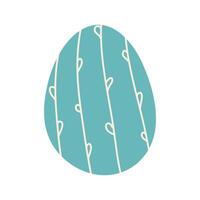 Blue Hand drawn Easter Egg. Doodle style Shell decorated with leaves and branch. Simple cute icons and elements for posters and holiday banners. vector