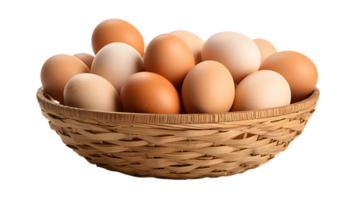 AI generated Eggs in a basket isolated, transparent PNG background