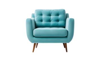 AI generated Blue leather armchair sofa isolated, transparent PNG background