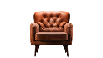 AI generated Brown leather armchair isolated Transparent PNG background