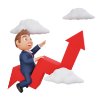 3d Illustration Businessman flying on growth chart png