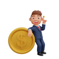 3d Illustration Businessman standing with dollar coin png