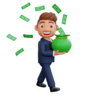 3d Illustration Businessman carrying money bag png