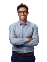 ai generado hombre en lentes sonriente con brazos doblada png