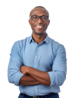 AI generated man in glasses smiling with arms folded png