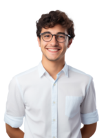 ai generado joven hombre en lentes vistiendo un blanco camisa png