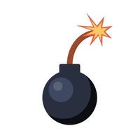 Cannonball with a fuse. Flaming bomb. Vector illustration.