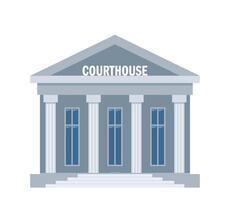 Front view of court house or governmental institution. White brick public building with high columns and big windows. Vector illustration.