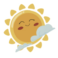 Cute smiling sun and clouds illustration isolated. Suitable for cheerful design poster png