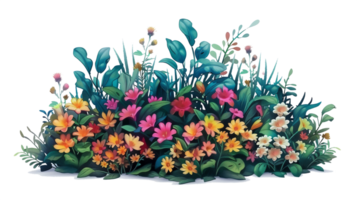 AI generated variety colorful flower bush illustration isolated transparent background . png