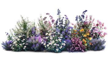 AI generated variety colorful flower bush illustration isolated transparent background . png