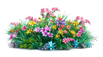 AI generated variety colorful flower bush illustration isolated transparent background . png
