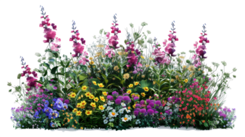 AI generated variety colorful flower bush illustration isolated transparent background . png