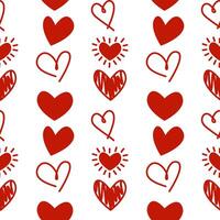 Vector seamless pattern with red hearts hand drawn. Endless pattern for Valentine's Day. Doodle hearts.