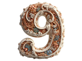 AI generated porcelain number nine png