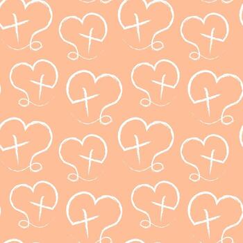 Seamless pattern with Christian Cross and heart in linear vector