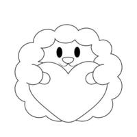 Cute cartoon sheep with heart in black and white vector