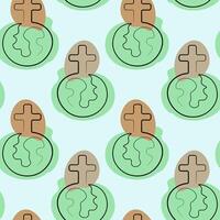 Seamless pattern with Christian Cross and Earth in one line vector