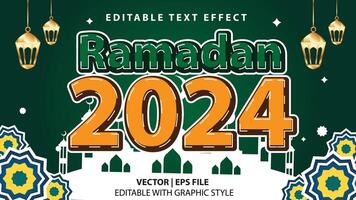 Editable text effect Ramadan 2024 welcome with mosque and Arabic Decoration with 3d font concept vector