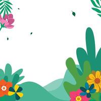 horizontal frame spring background illustration with flowers and leaves. bird houses on trees, flower carts and beautiful spring views vector