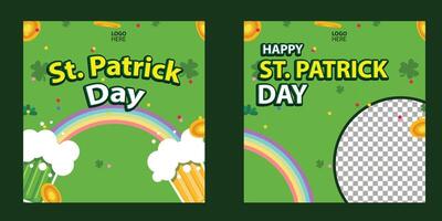 St. Patrick's Day holiday square template and design elements green shamrocks, beer drinks and celebration decorations for banners, posters and social media posts. vector