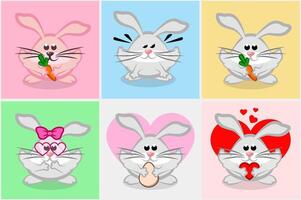 Set of cartoon rabbits or bunnies. vector