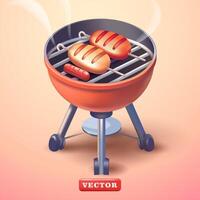 BBQ grill with delicious meat elements, 3d vector. Suitable for picnics, parties, family and business events vector