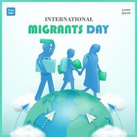 International Migrants Day. Families migrate due to war, climate change and global political issues. Suitable for banners, posters, web and social media vector