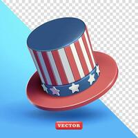 United States Flag Patterned Top Hat, 3d vector. Suitable for events, politics and design elements vector