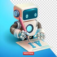 Robot writing on paper, 3d vector. Suitable for business and technology vector