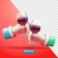 manos participación un vaso de vino tostado cada otro, 3d vector. adecuado para fiestas y diseño elementos vector