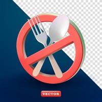 No eating icon, with fork and spoon elements. 3d vector, suitable for no food vector