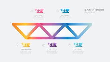 Infographic vector template with 5 steps for business. 3D paper geometric label. for content, brochure, diagram, timeline, web design. Vector