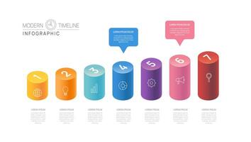 plantilla de diagrama de línea de tiempo de infografía para negocios. Hoja de ruta moderna de 7 pasos con temas circulares, para infografías vectoriales, diagramas de flujo, presentaciones. vector