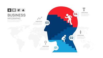 Infographic template for business head with stairs concept. Modern Timeline 4 step, digital marketing data, presentation vector infographics.