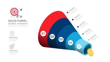 ventas embudo social medios de comunicación infografía modelo para negocio. moderno cronograma entrante paso, digital márketing datos, presentación vector infografía.