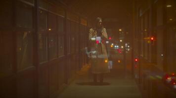 Sad Woman Thinking Hopeless and Lonely Inside Urban Hallway at Night Light video