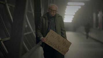 Depressed Unemployed Senior Homeless Beggar Being Poor After Job Loss video