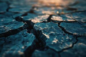 AI generated Sunset Light on Cracked Earth Texture photo