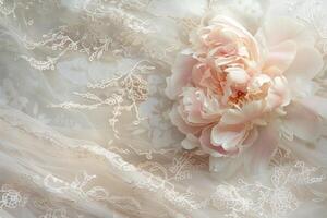 AI generated Blush Peony on Elegant Lace Fabric photo