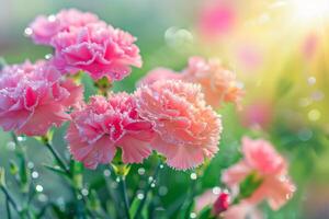 AI generated Sunrise Dew on Blush Carnations photo