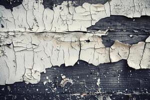 ai generado blanco agrietado pintar en negro de madera superficie foto